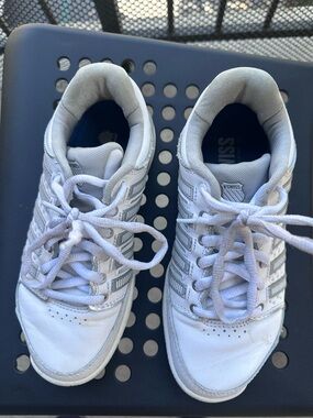 K-Swiss White and Light Gray Lace-Up Sneakers